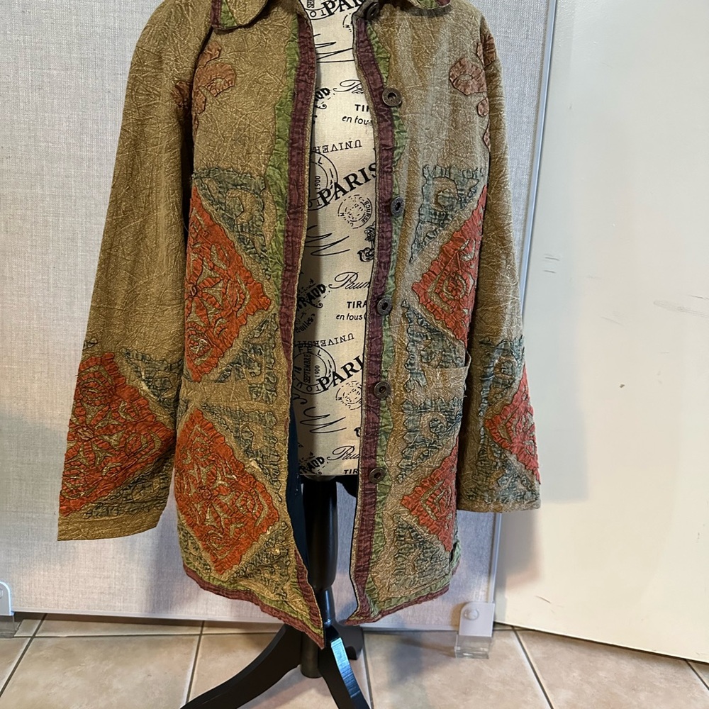 VTG 90s Sacred Threads Womens Patchwork Hippie Jacket Small Multi Embroidered